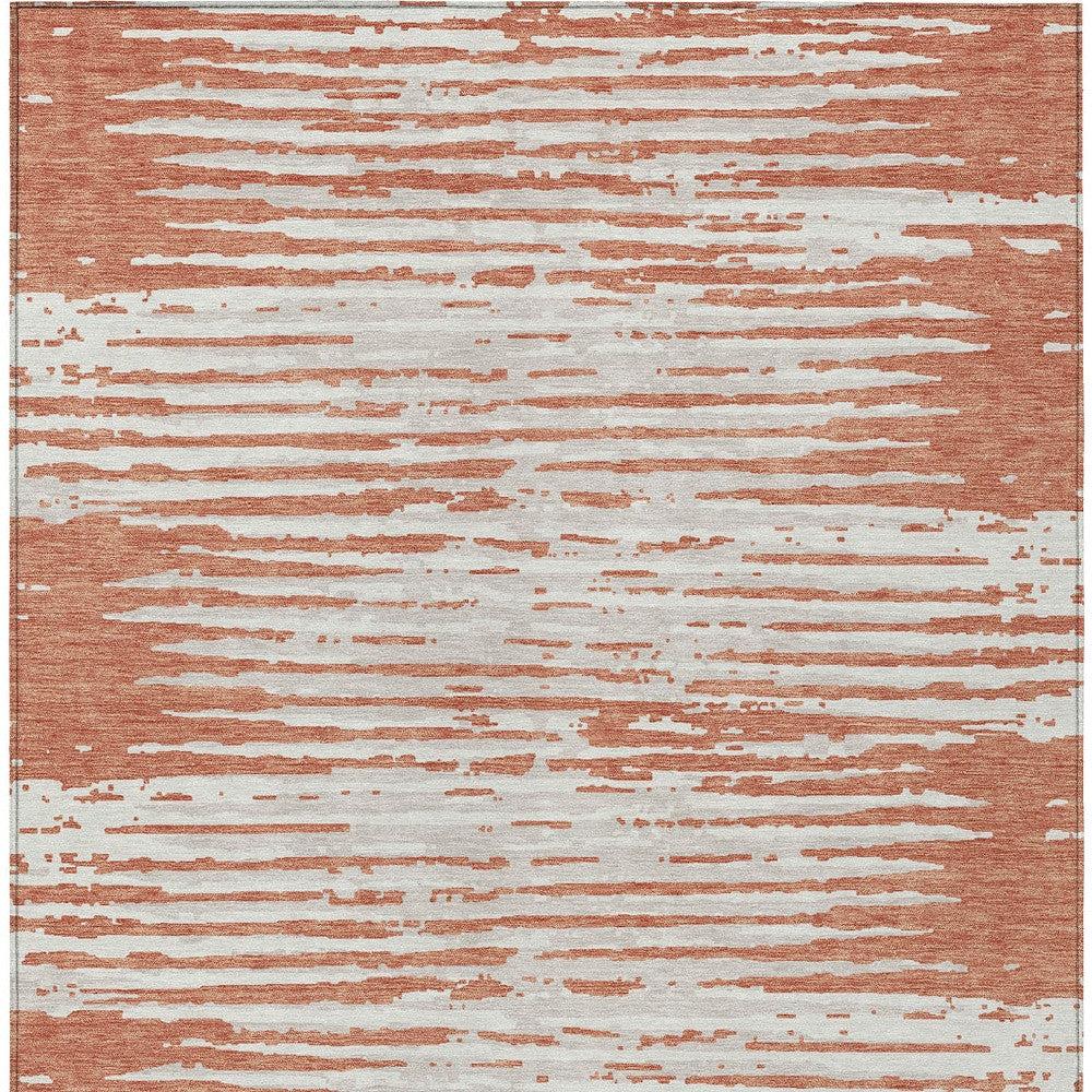 Tabselect Home Line 5' X 8' Coral And Ivory Striped Washable Indoor Outdoor Area Rug