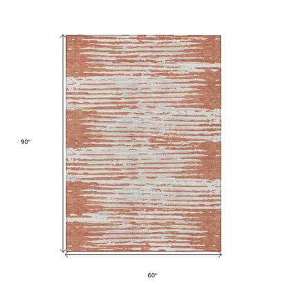 Tabselect Home Line 5' X 8' Coral And Ivory Striped Washable Indoor Outdoor Area Rug