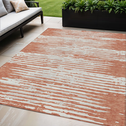 Tabselect Home Line 5' X 8' Coral And Ivory Striped Washable Indoor Outdoor Area Rug