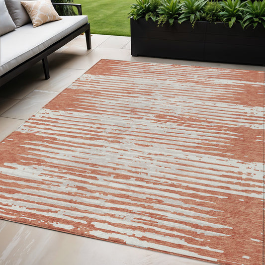 Tabselect Home Line 5' X 8' Coral And Ivory Striped Washable Indoor Outdoor Area Rug