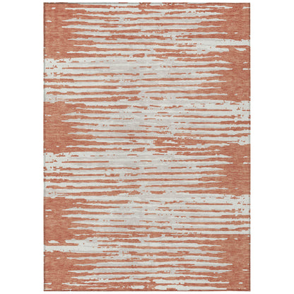 Tabselect Home Line 5' X 8' Coral And Ivory Striped Washable Indoor Outdoor Area Rug