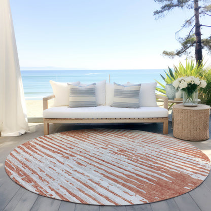 Tabselect Home Line 8' Coral And Ivory Round Striped Washable Indoor Outdoor Area Rug
