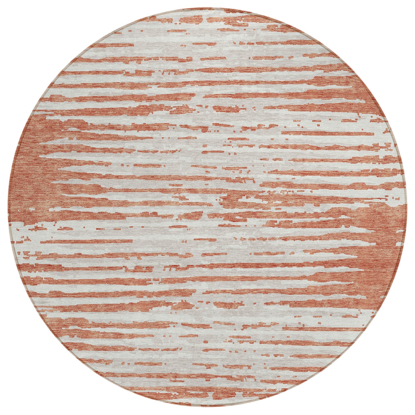 Tabselect Home Line 8' Coral And Ivory Round Striped Washable Indoor Outdoor Area Rug