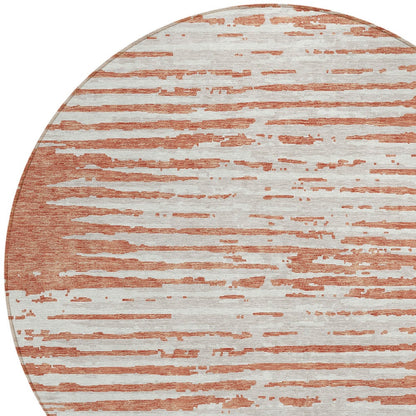 Tabselect Home Line 8' Coral And Ivory Round Striped Washable Indoor Outdoor Area Rug