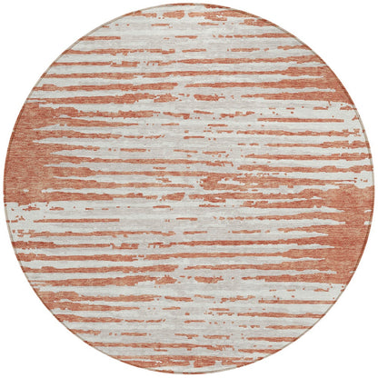 Tabselect Home Line 8' Coral And Ivory Round Striped Washable Indoor Outdoor Area Rug