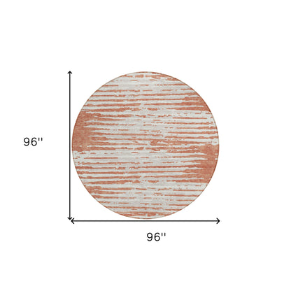 Tabselect Home Line 8' Coral And Ivory Round Striped Washable Indoor Outdoor Area Rug