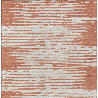 Tabselect Home Line 8' X 10' Coral And Ivory Striped Washable Indoor Outdoor Area Rug