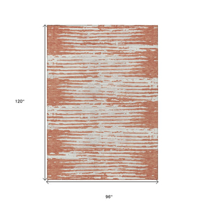 Tabselect Home Line 8' X 10' Coral And Ivory Striped Washable Indoor Outdoor Area Rug