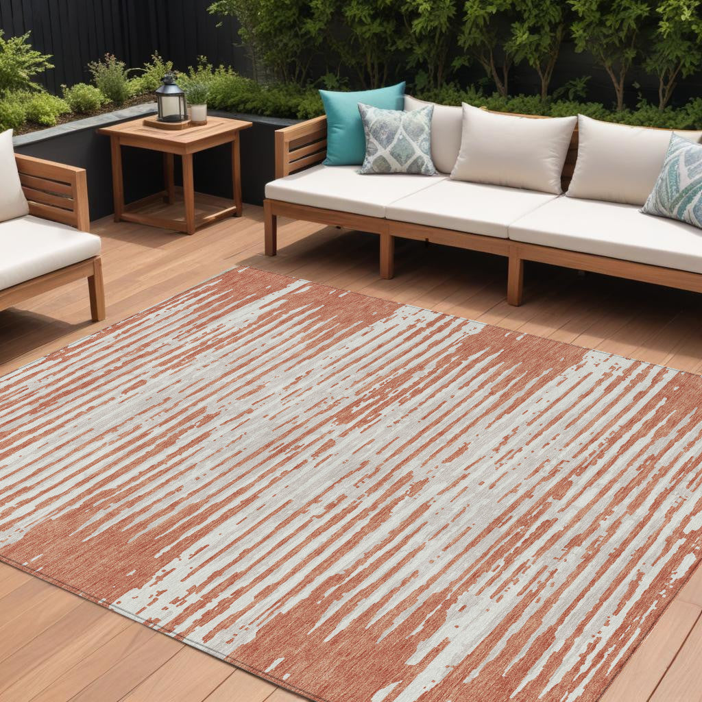 Tabselect Home Line 8' X 10' Coral And Ivory Striped Washable Indoor Outdoor Area Rug