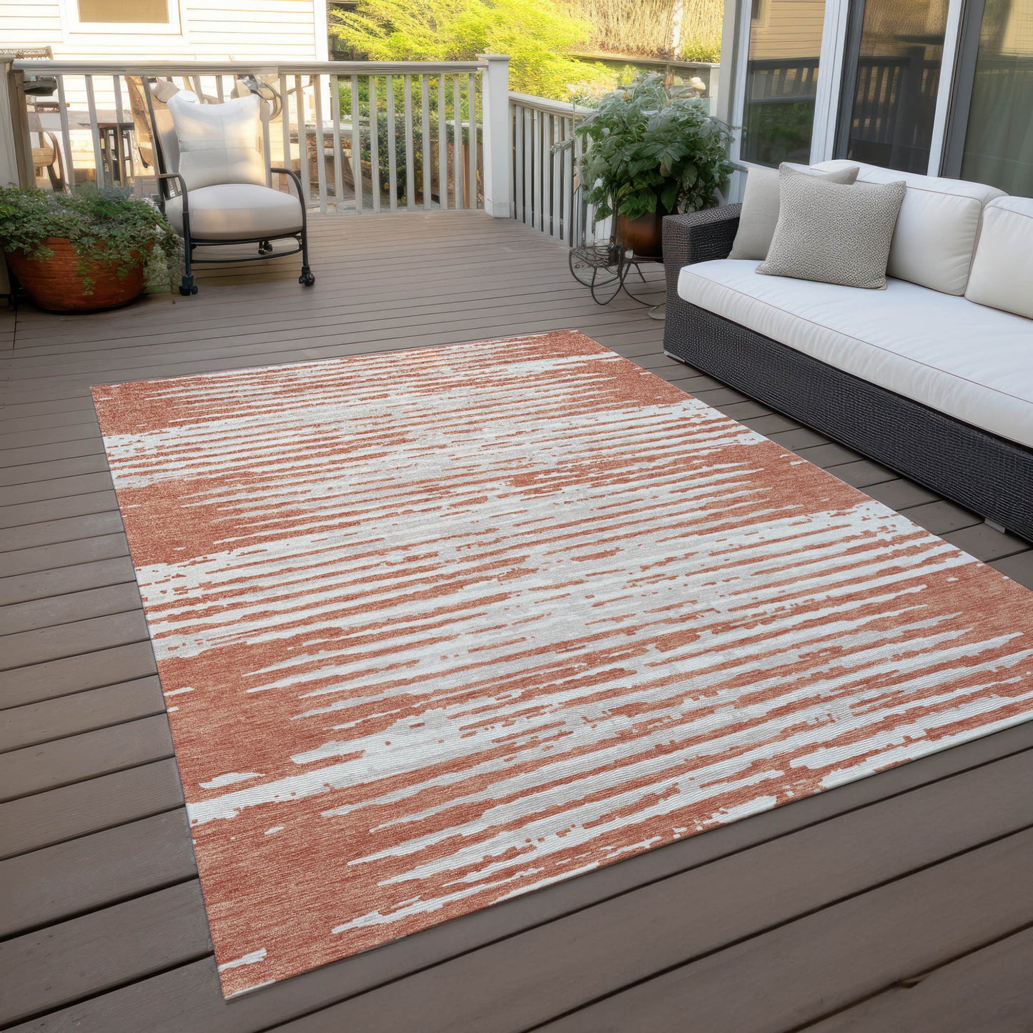 Tabselect Home Line 8' X 10' Coral And Ivory Striped Washable Indoor Outdoor Area Rug