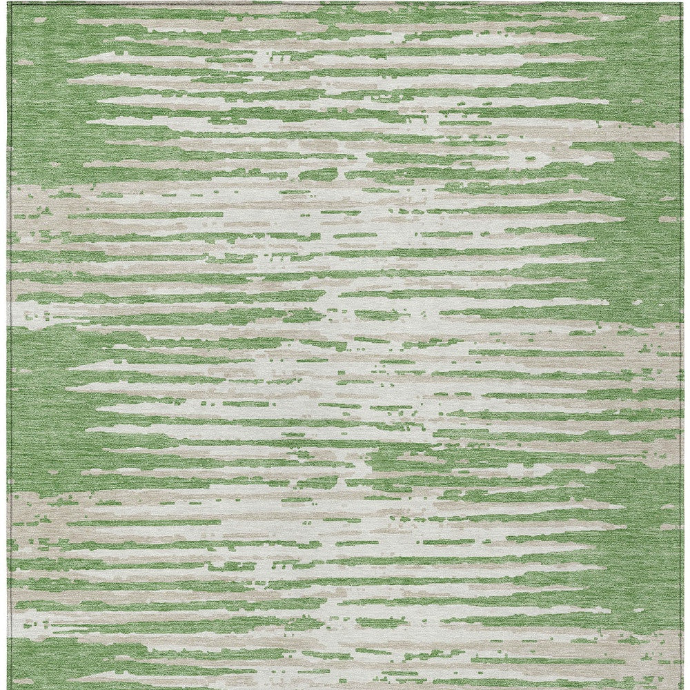 Tabselect Home Line 5' X 8' Green And Ivory Striped Washable Indoor Outdoor Area Rug