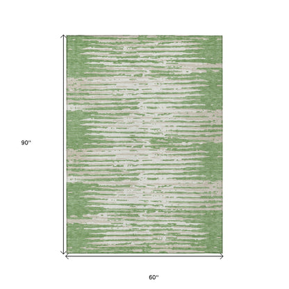 Tabselect Home Line 5' X 8' Green And Ivory Striped Washable Indoor Outdoor Area Rug