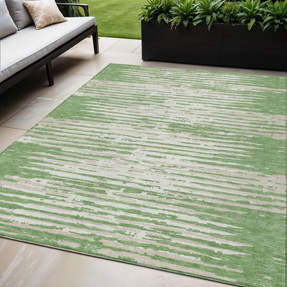 Tabselect Home Line 5' X 8' Green And Ivory Striped Washable Indoor Outdoor Area Rug