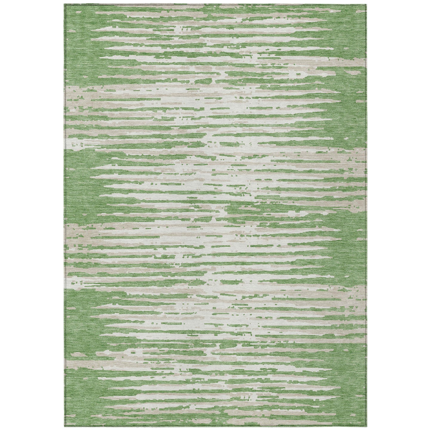 Tabselect Home Line 5' X 8' Green And Ivory Striped Washable Indoor Outdoor Area Rug