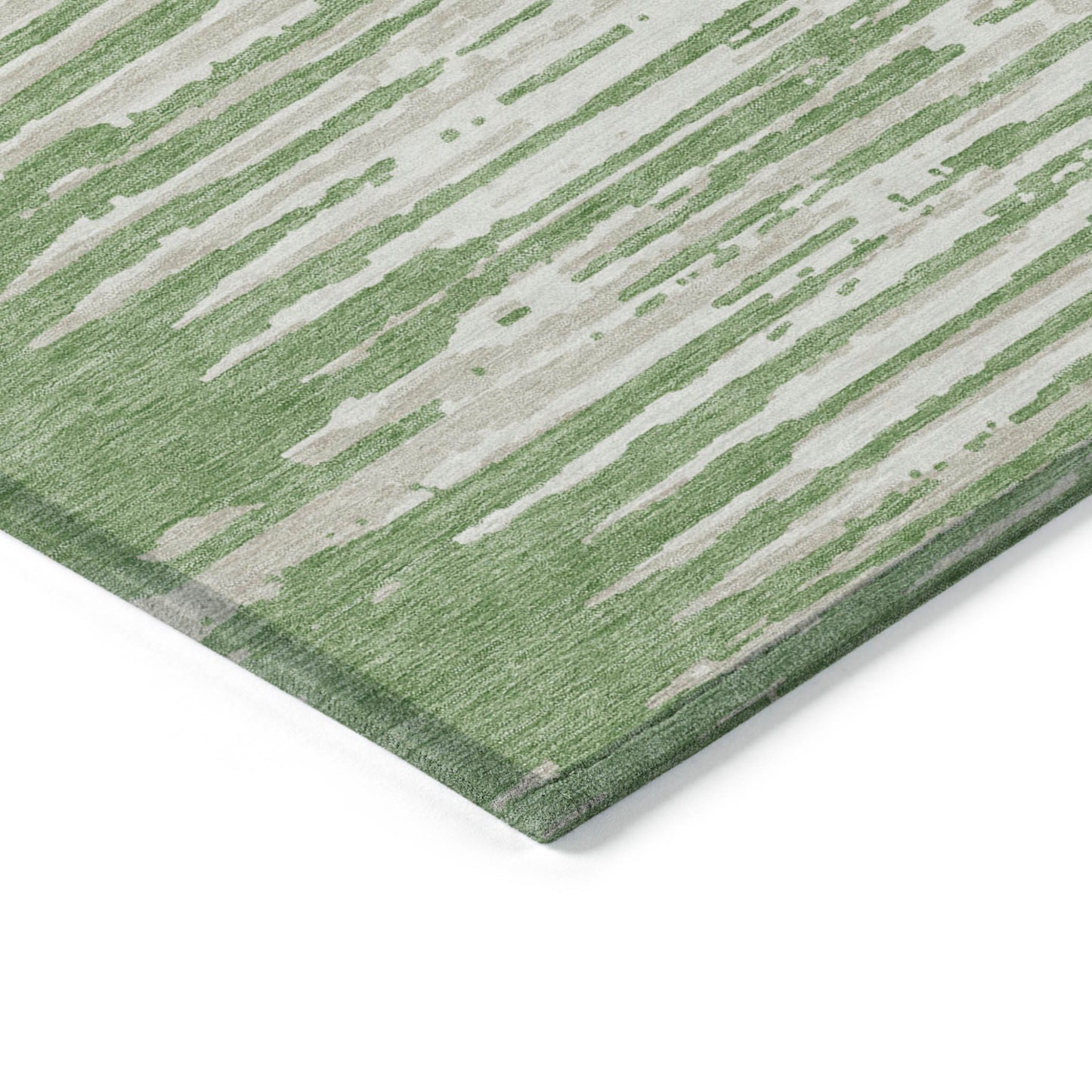 Tabselect Home Line 5' X 8' Green And Ivory Striped Washable Indoor Outdoor Area Rug