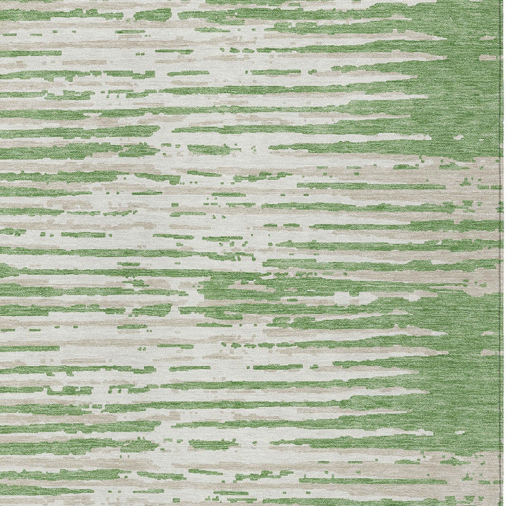 Tabselect Home Line 5' X 8' Green And Ivory Striped Washable Indoor Outdoor Area Rug