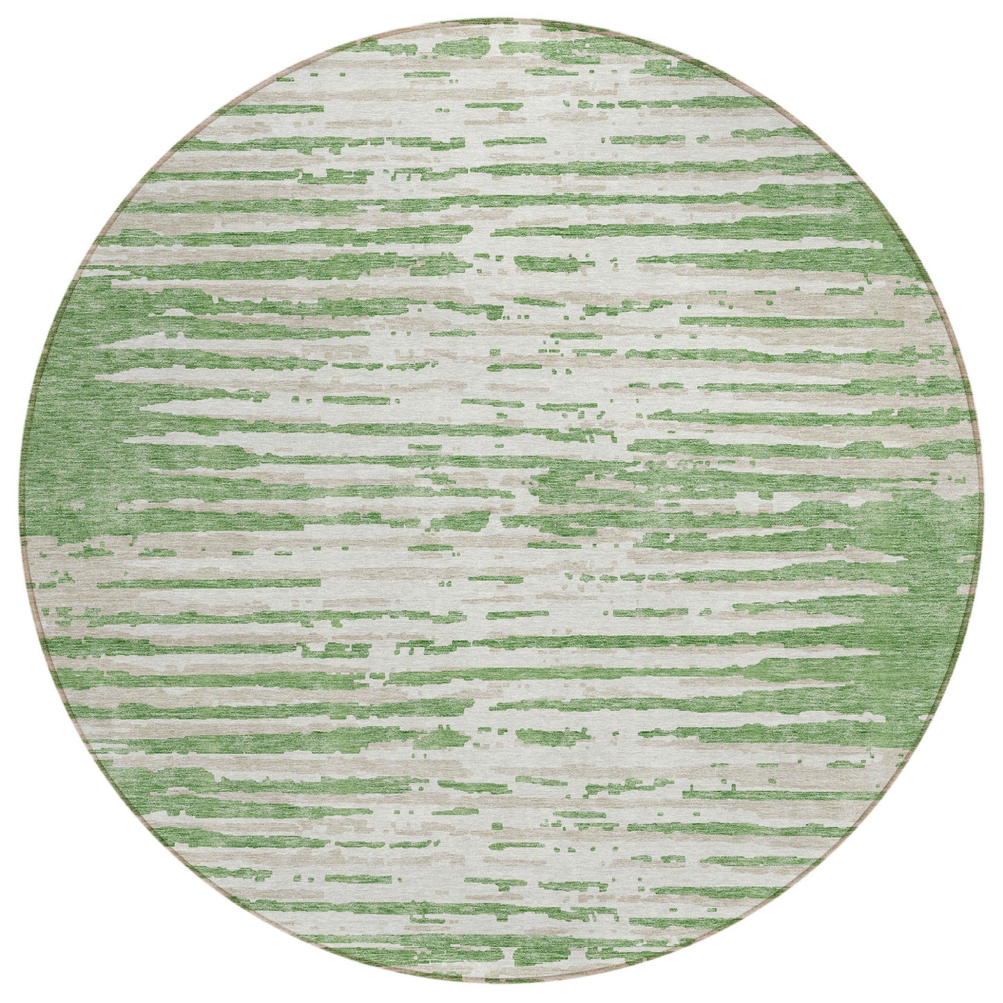 Tabselect Home Line 8' Green And Ivory Round Striped Washable Indoor Outdoor Area Rug