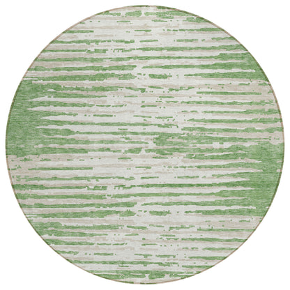 Tabselect Home Line 8' Green And Ivory Round Striped Washable Indoor Outdoor Area Rug