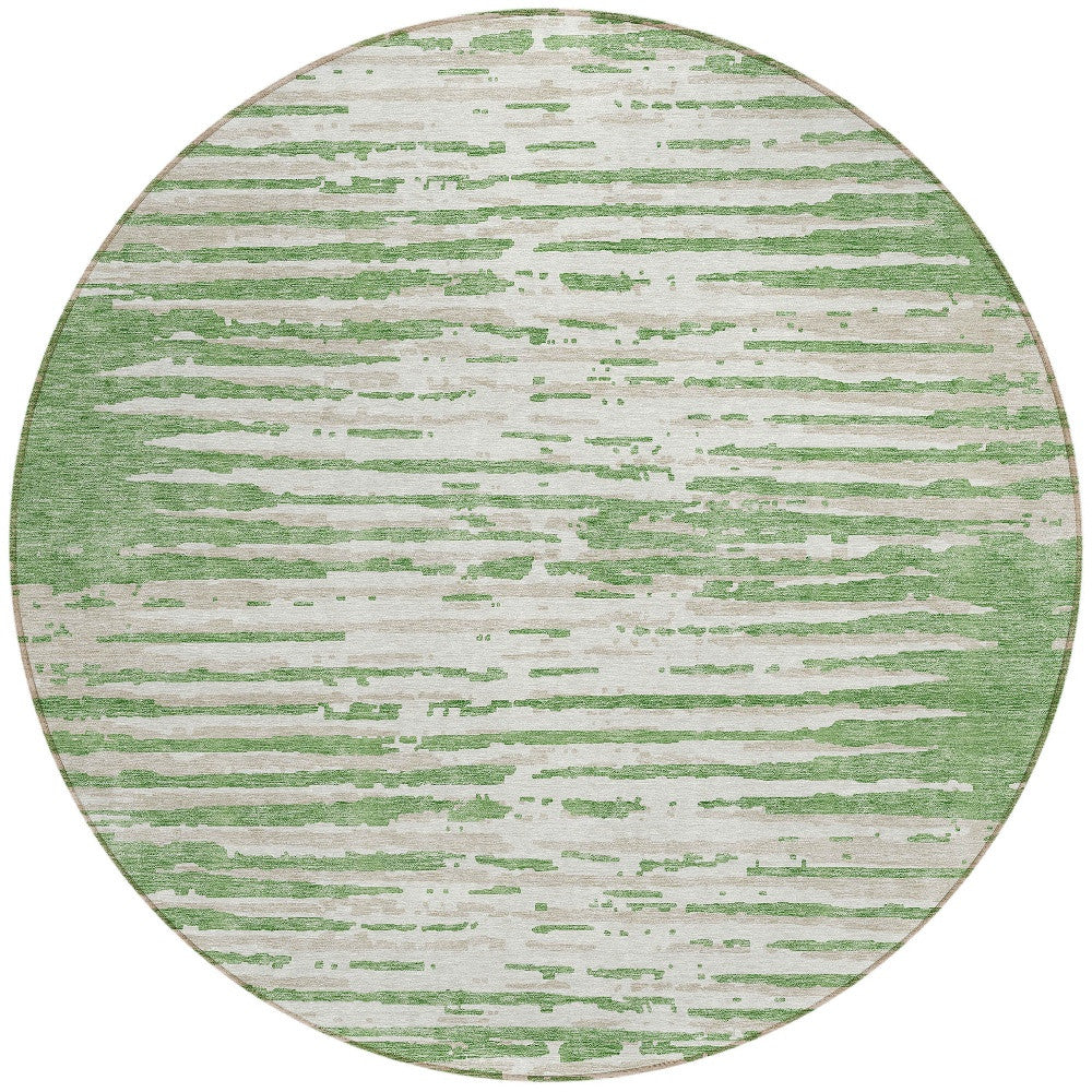 Tabselect Home Line 8' Green And Ivory Round Striped Washable Indoor Outdoor Area Rug