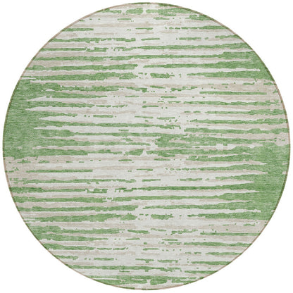 Tabselect Home Line 8' Green And Ivory Round Striped Washable Indoor Outdoor Area Rug