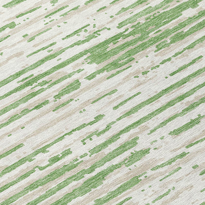 Tabselect Home Line 8' Green And Ivory Round Striped Washable Indoor Outdoor Area Rug
