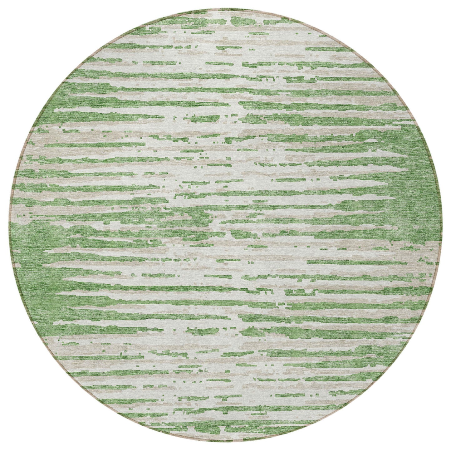 Tabselect Home Line 8' Green And Ivory Round Striped Washable Indoor Outdoor Area Rug