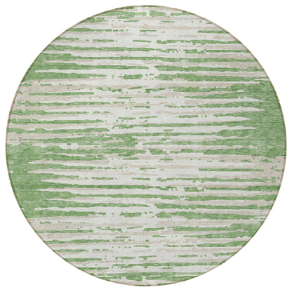 Tabselect Home Line 8' Green And Ivory Round Striped Washable Indoor Outdoor Area Rug