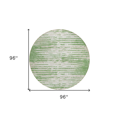 Tabselect Home Line 8' Green And Ivory Round Striped Washable Indoor Outdoor Area Rug