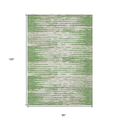 Tabselect Home Line 8' X 10' Green And Ivory Striped Washable Indoor Outdoor Area Rug