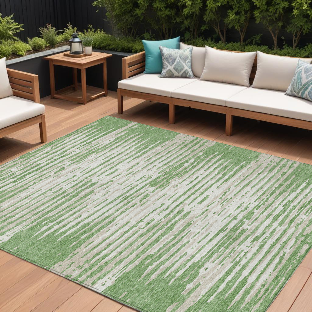 Tabselect Home Line 8' X 10' Green And Ivory Striped Washable Indoor Outdoor Area Rug