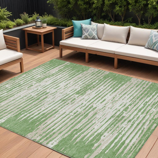 Tabselect Home Line 8' X 10' Green And Ivory Striped Washable Indoor Outdoor Area Rug