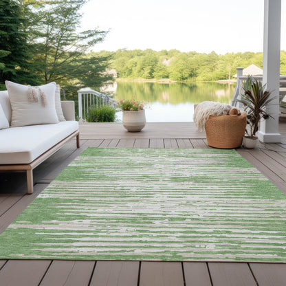 Tabselect Home Line 8' X 10' Green And Ivory Striped Washable Indoor Outdoor Area Rug