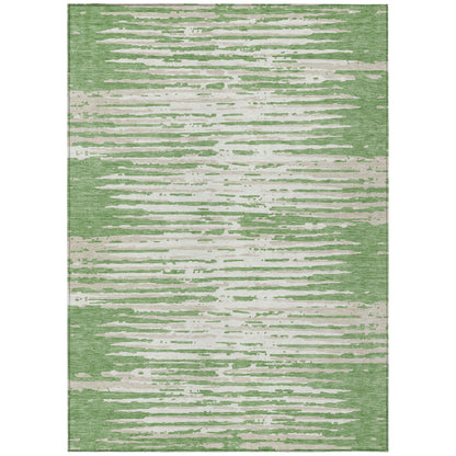 Tabselect Home Line 8' X 10' Green And Ivory Striped Washable Indoor Outdoor Area Rug