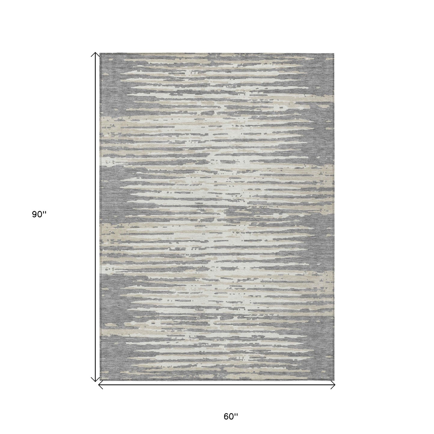 Tabselect Home Line 5' X 8' Gray And Ivory Striped Washable Indoor Outdoor Area Rug