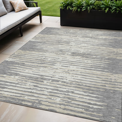 Tabselect Home Line 5' X 8' Gray And Ivory Striped Washable Indoor Outdoor Area Rug