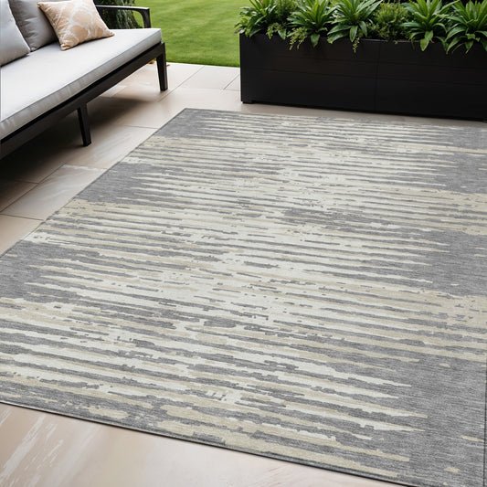 Tabselect Home Line 5' X 8' Gray And Ivory Striped Washable Indoor Outdoor Area Rug