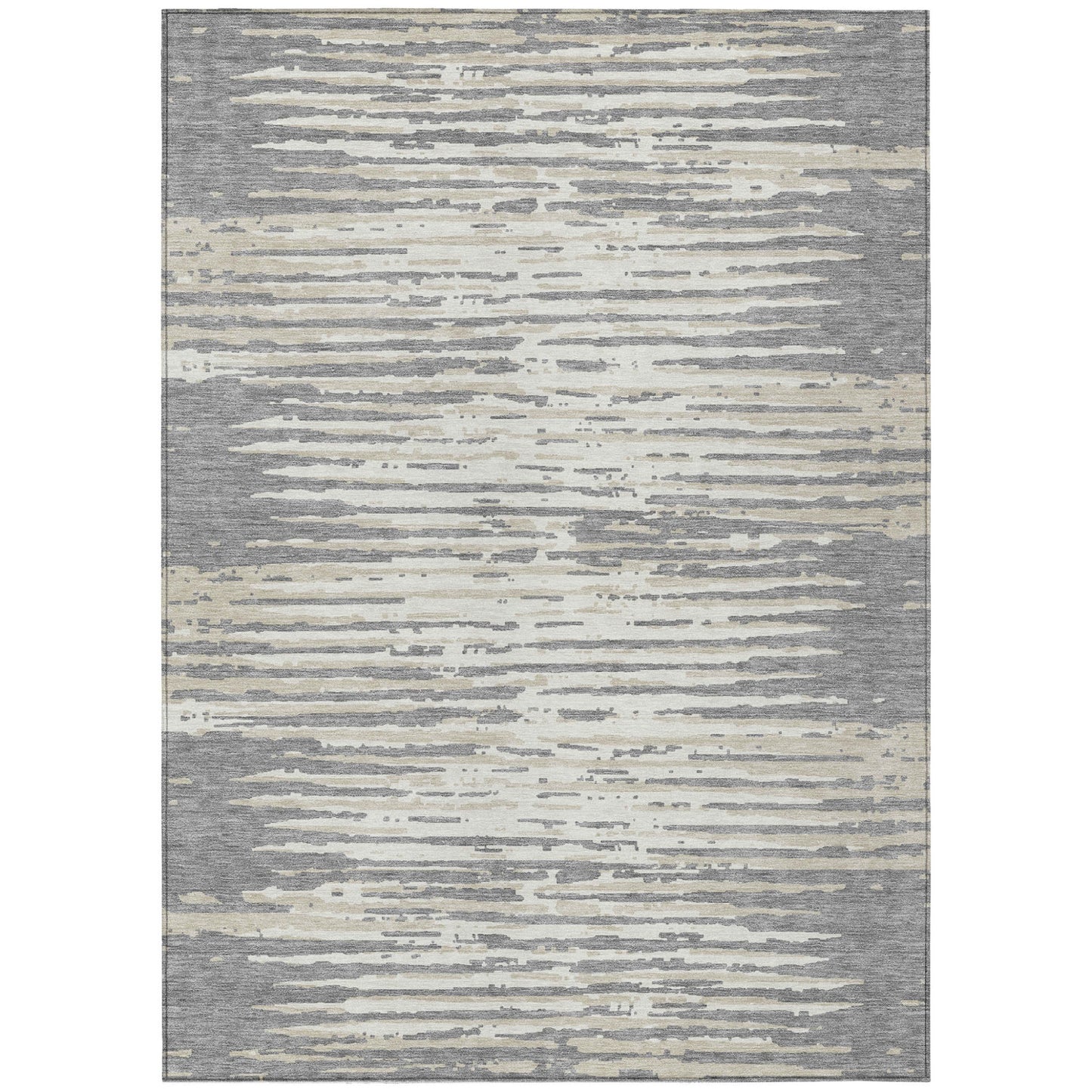 Tabselect Home Line 5' X 8' Gray And Ivory Striped Washable Indoor Outdoor Area Rug