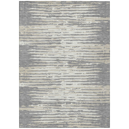 Tabselect Home Line 5' X 8' Gray And Ivory Striped Washable Indoor Outdoor Area Rug
