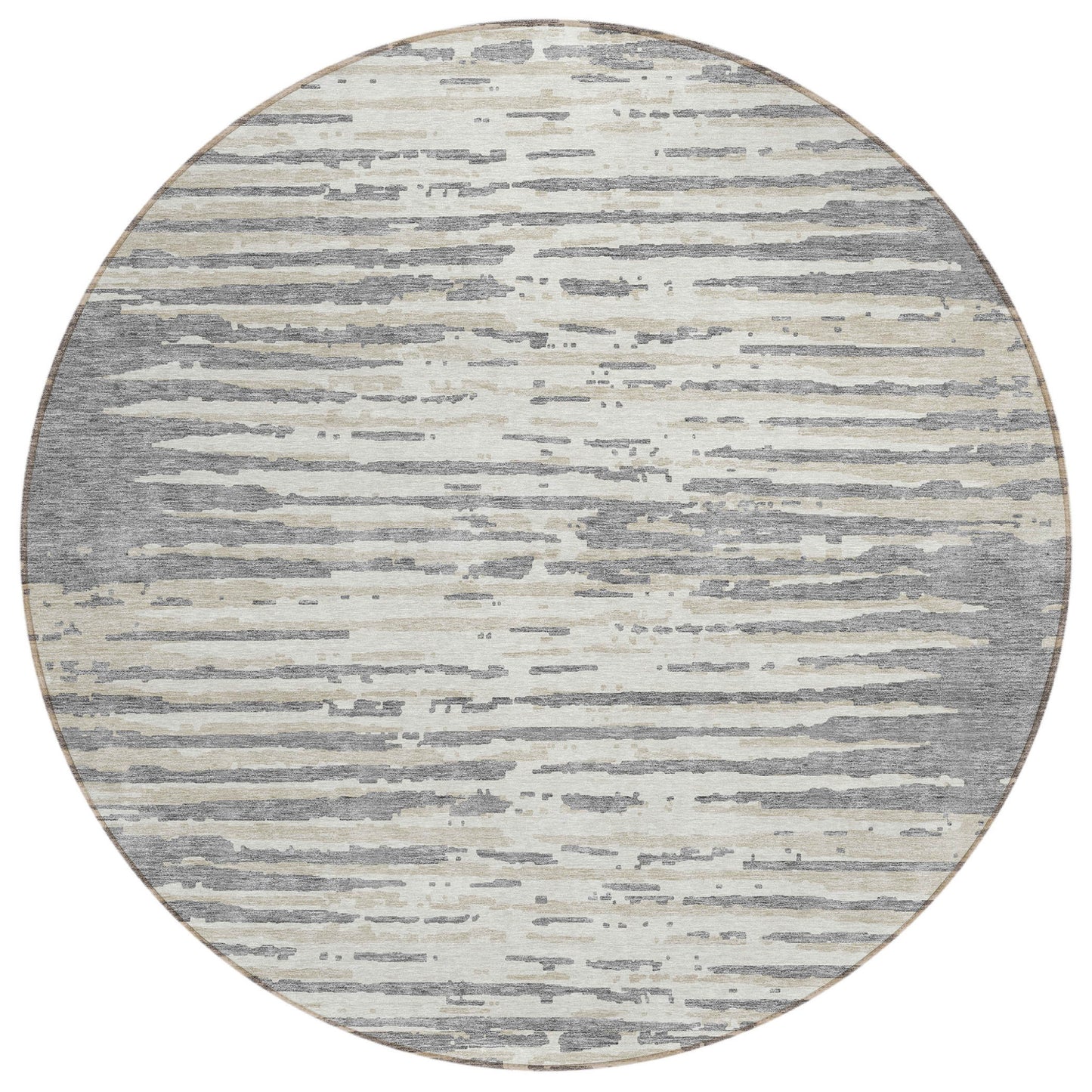 Tabselect Home Line 8' Gray And Ivory Round Striped Washable Indoor Outdoor Area Rug
