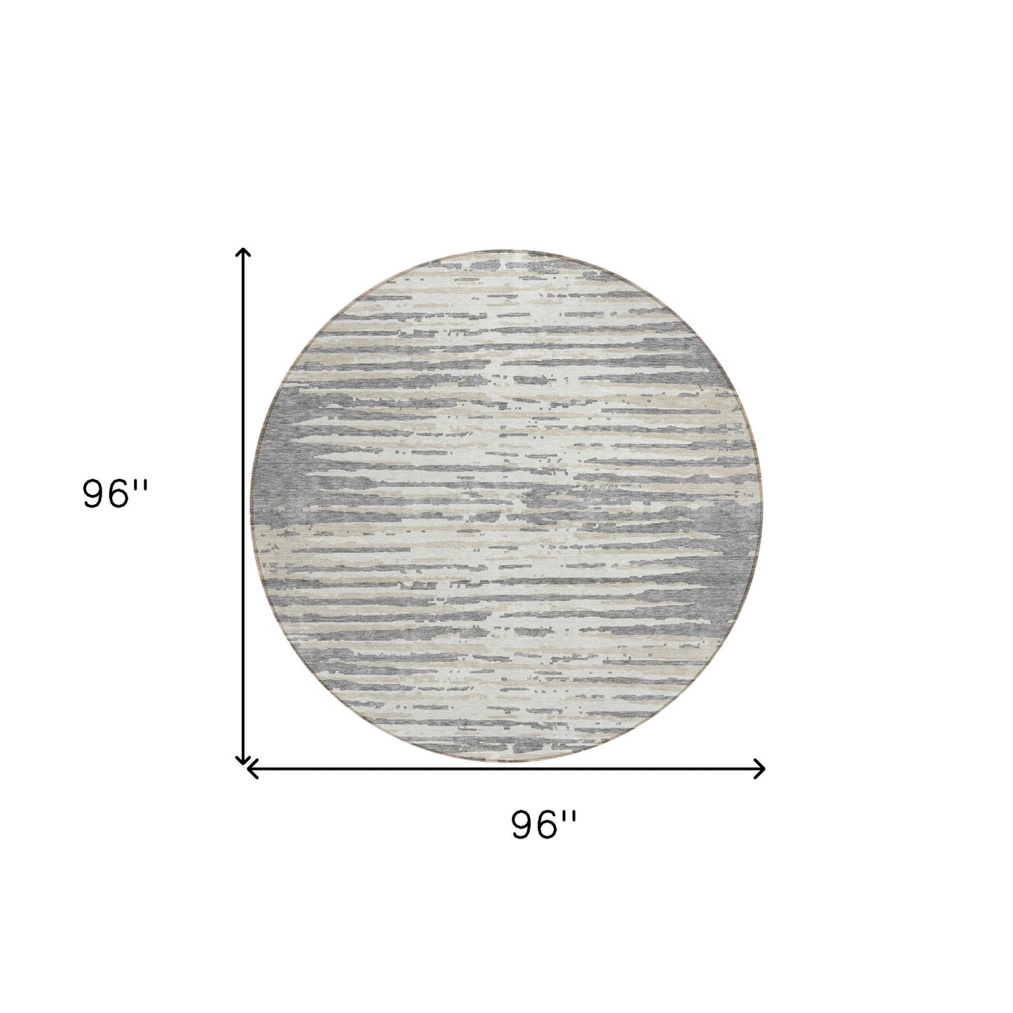 Tabselect Home Line 8' Gray And Ivory Round Striped Washable Indoor Outdoor Area Rug