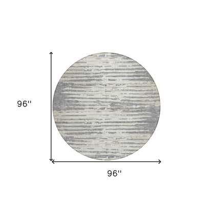 Tabselect Home Line 8' Gray And Ivory Round Striped Washable Indoor Outdoor Area Rug