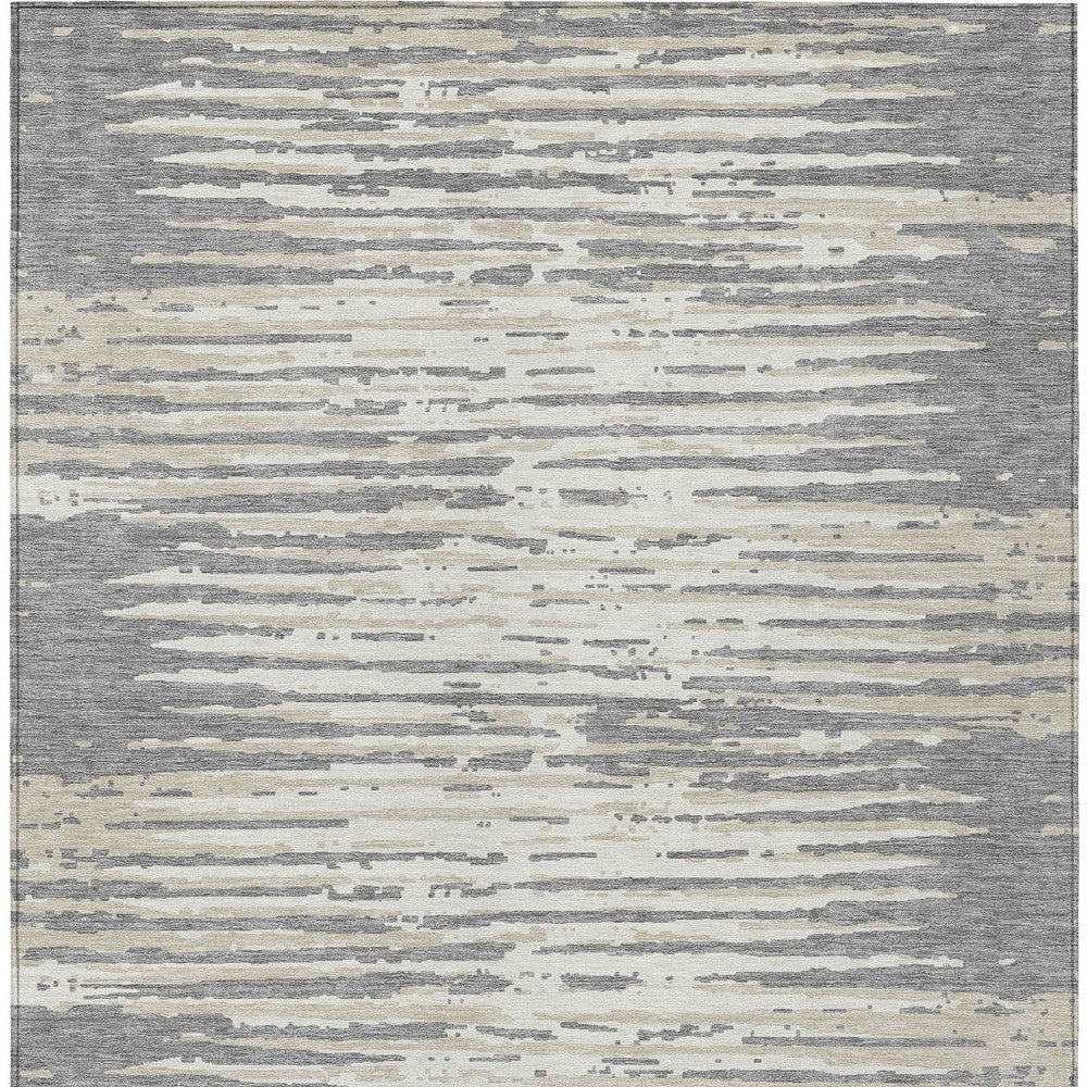Tabselect Home Line 8' X 10' Gray And Ivory Striped Washable Indoor Outdoor Area Rug