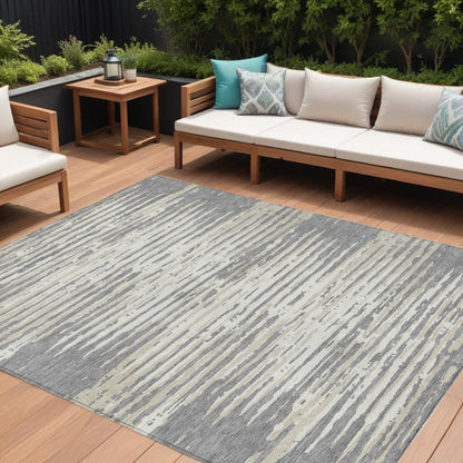 Tabselect Home Line 8' X 10' Gray And Ivory Striped Washable Indoor Outdoor Area Rug