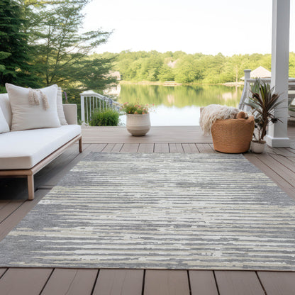 Tabselect Home Line 8' X 10' Gray And Ivory Striped Washable Indoor Outdoor Area Rug