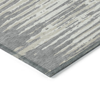 Tabselect Home Line 8' X 10' Gray And Ivory Striped Washable Indoor Outdoor Area Rug