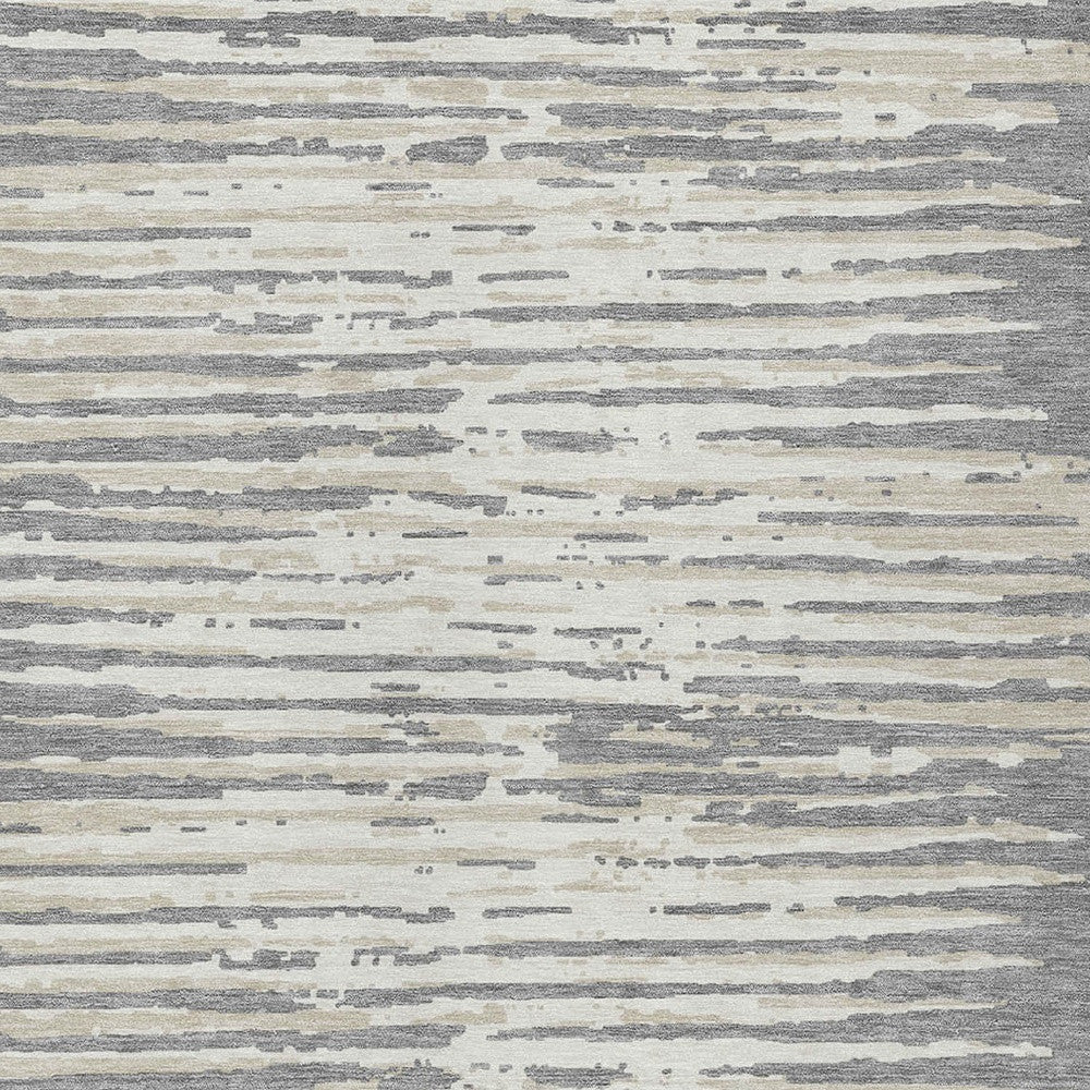 Tabselect Home Line 8' X 10' Gray And Ivory Striped Washable Indoor Outdoor Area Rug