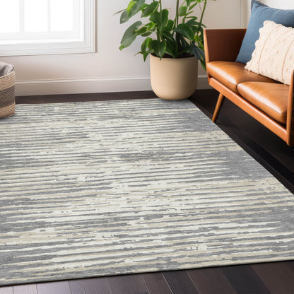 Tabselect Home Line 8' X 10' Gray And Ivory Striped Washable Indoor Outdoor Area Rug