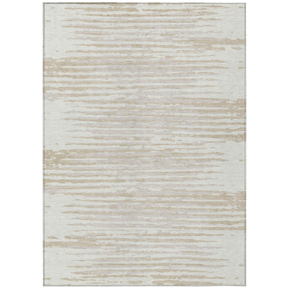 Tabselect Home Line 5' X 8' Ivory And Beige Striped Washable Indoor Outdoor Area Rug