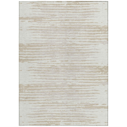 Tabselect Home Line 5' X 8' Ivory And Beige Striped Washable Indoor Outdoor Area Rug
