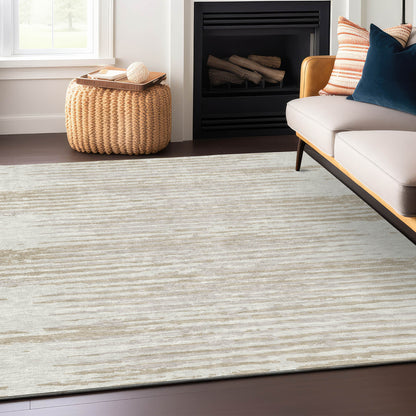 Tabselect Home Line 5' X 8' Ivory And Beige Striped Washable Indoor Outdoor Area Rug